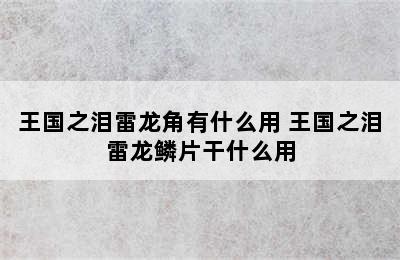 王国之泪雷龙角有什么用 王国之泪雷龙鳞片干什么用